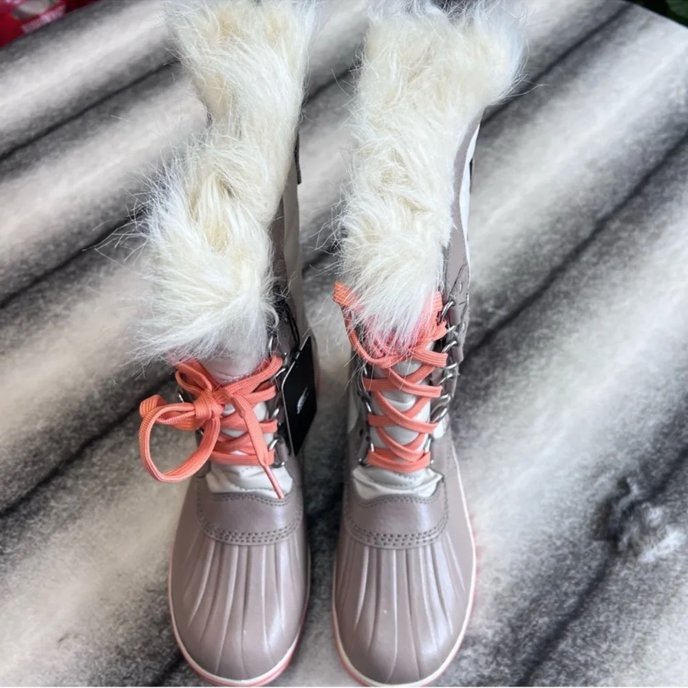 Sorel Tofino II Fawn Omega Taupe Lace Up Kids Tall Fur Lined Boots